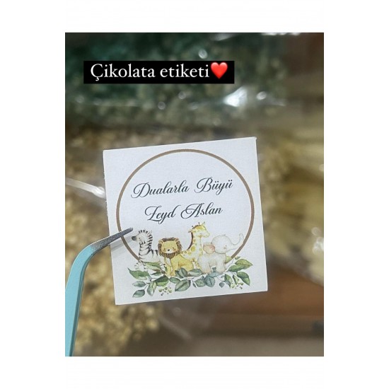 Dualalarla Büyü Yazılı Çikolata Etiketi Safarili 3,5x3,5 cm 70 Adet Kişiye Özel - ARLetikettasarım Dualalarla Büyü Yazılı Çikolata Etiketi Safarili 3,5x3,5 cm 70 Adet Kişiye Özel - ARLetikettasarım